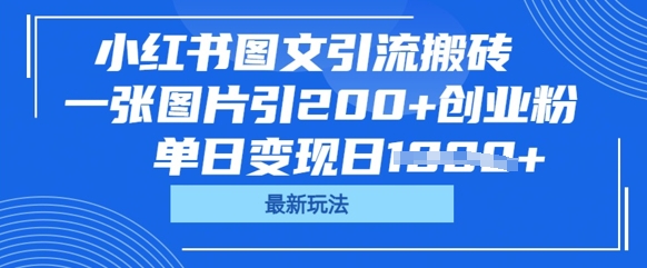 小红书图文引流搬砖，一张图片引200+创业粉，单日变现日数张-亮剑学堂
